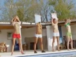 Six Naked Girls By The Pool From France