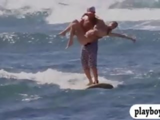 Hubad badass babes enjoyed water surfing may ang real propesyonal