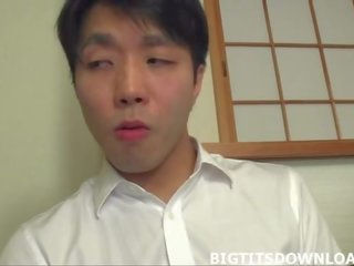 Big tits asian blowing buddy until he cums