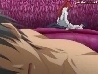 Anime si rambut merah dengan stoking menunggang yang johnson