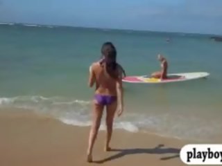 Hubad badass babes enjoyed water surfing may ang real propesyonal