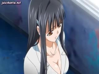 Brunet anime young lady gets jizzload