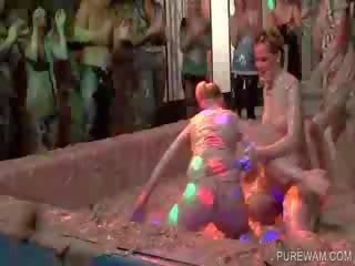 WAM scene with enticing mud fighter chicks