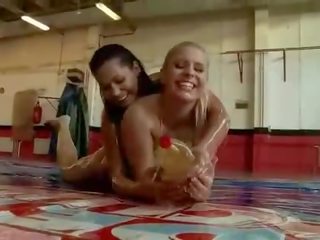 Oiled girls fighting and having hot x rated film