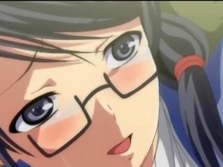 Anime with glasses shows her cunt