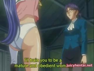 Sexy anime lesbian gets masturbated with a dildo