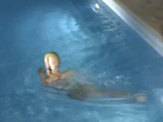 Two Wet Encased Shiny Pantyhose randy Lesbians Playing In Pool - Nylon Mask